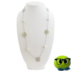 Splendide Collier Argenté Fleurs Et Perles - Mrbulle