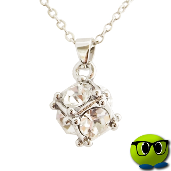 Collier Argenté Cube Gros Strass Blanc - Mrbulle 3 Collier Argenté Cube Gros Strass Blanc - Mrbulle