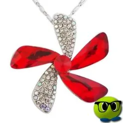 Un Magnifique Ollier Fleur Strass Et Fausse Pierre Rouge - Mrbulle