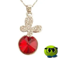 Collier Splendide Argenté Papillon Et Fausse Pierre Rouge - Mrbulle