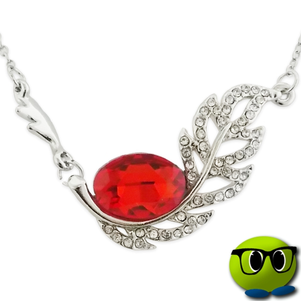 Collier Ravissant Argenté à Feuille Strass Et Faux Cristal Rouge - Mrbulle 3 Collier Ravissant Argenté à Feuille Strass Et Faux Cristal Rouge - Mrbulle