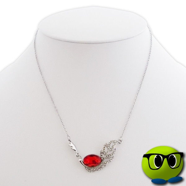 Collier Ravissant Argenté à Feuille Strass Et Faux Cristal Rouge - Mrbulle 4 Collier Ravissant Argenté à Feuille Strass Et Faux Cristal Rouge - Mrbulle – Image 2