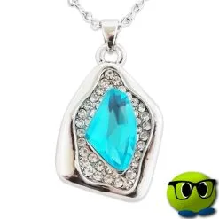 Collier à Pendentif Argenté Strass Et Fausse Pierre Bleue Turquoise - Mrbulle
