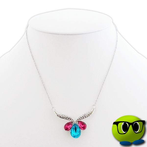 Joli Collier à Pendentif Strass Et Fausse Pierre Bleu Et Rose - Mrbulle 4 Joli Collier à Pendentif Strass Et Fausse Pierre Bleu Et Rose - Mrbulle – Image 2